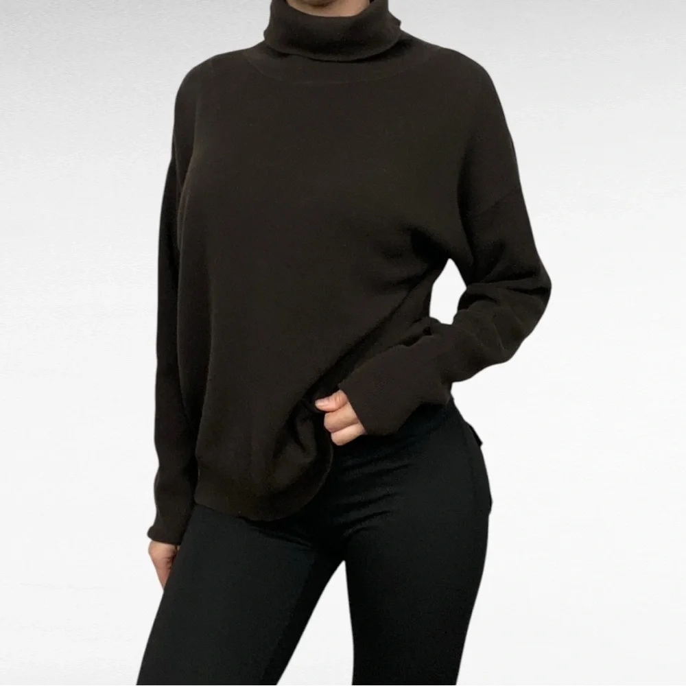 New Orleans Knitwear | Dark Brown Soft Turtleneck Drop Sleeve Pullover Sweater - Picture 1 of 5